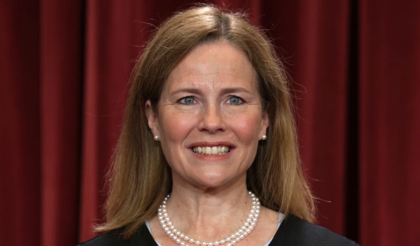 WASHINGTON, DC - OCTOBER 07: United States Supreme Court Associate Justice Amy Coney Barrett poses for an official portrait at the East Conference Room of the Supreme Court building on October 7, 2022 in Washington, DC. The Supreme Court has begun a new term after Associate Justice Ketanji Brown Jackson was officially added to the bench in September. (Photo by Alex Wong/Getty Images)
