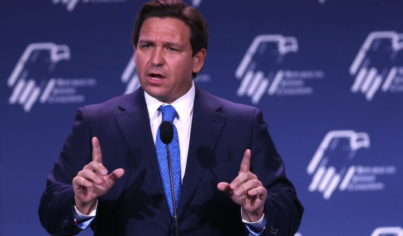 LAS VEGAS, NEVADA - NOVEMBER 18: Florida Governor Ron DeSantis speaks to guests at the Republican Jewish Coalition Annual Leadership Meeting on November 19, 2022 in Las Vegas, Nevada. The meeting comes on the heels of former President Donald Trump becoming the first candidate to declare his intention to seek the GOP nomination in the 2024 presidential race. (Photo by Scott Olson/Getty Images)