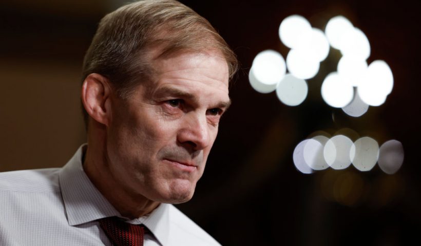 WASHINGTON, DC - JANUARY 09: Rep. Jim Jordan (R-OH) speaks during an on-camera interview near the House Chambers during a series of votes in the U.S. Capitol Building on January 09, 2023 in Washington, DC. During 118th Congress's first day of business since electing a Speaker of the House, the House held a series of votes on a rules package with parameters for the House of Representatives. (Photo by Anna Moneymaker/Getty Images)