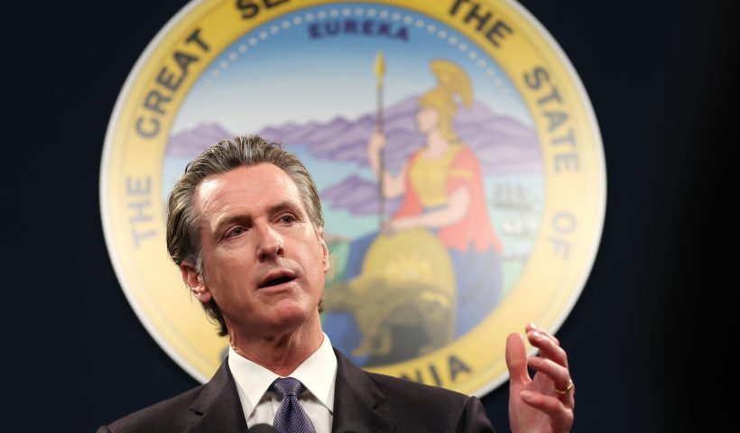 SACRAMENTO, CALIFORNIA - FEBRUARY 01: California Gov. Gavin Newsom speaks during a press conference on February 01, 2023 in Sacramento, California. California Gov. Gavin Newsom, state Attorney General Rob Bonta, state Senator Anthony Portantino (D-Burbank) and other state leaders announced SB2 - a new gun safety legislation that would establish stricter standards for Concealed Carry Weapon (CCW) permits to carry a firearm in public. The bill designates "sensitive areas," like bars, amusement parks and child daycare centers where guns would not be allowed. (Photo by Justin Sullivan/Getty Images)