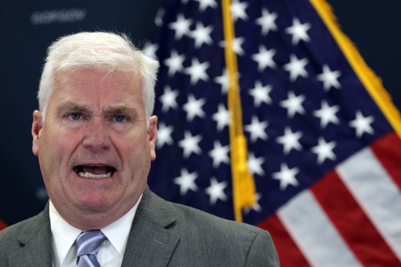 WASHINGTON, DC - JULY 12: U.S. House Majority Whip Rep. Tom Emmer (R-MN) speaks during a news briefing after a House Republican Conference meeting at the U.S. Capitol on July 12, 2023 in Washington, DC. House GOPs held a conference meeting to discuss their agenda. (Photo by Alex Wong/Getty Images)