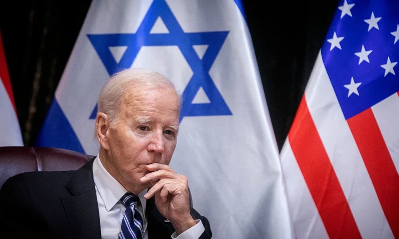 TOPSHOT-ISRAEL-US-PALESTINIAN-CONFLICT TOPSHOT - US President Joe Biden joins Israel's Prime Minister for the start of the Israeli war cabinet meeting, in Tel Aviv on October 18, 2023, amid the ongoing battles between Israel and the Palestinian group Hamas. US President Joe Biden landed in Tel Aviv on October 18, 2023 as Middle East anger flared after hundreds were killed when a rocket struck a hospital in war-torn Gaza, with Israel and the Palestinians quick to trade blame. (Photo by Miriam Alster / POOL / AFP) (Photo by MIRIAM ALSTER/POOL/AFP via Getty Images)