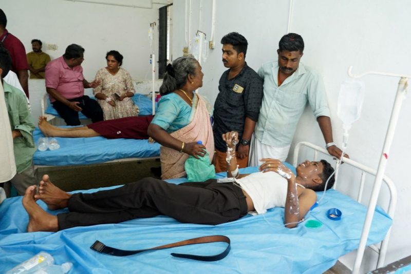 Victims receive medical treatment at the Government Medical College hospital in Ernakulam after a series of explosion took place during a Jehovah Witnesses meeting at a convention centre in Kalamassery near the port city of Kochi on October 29, 2023. A suspected bomb blast during a Christian prayer meeting in India's southern state of Kerala killed one person and wounded 36 others, police said on October 29. (Photo by Arun CHANDRABOSE / AFP) (Photo by ARUN CHANDRABOSE/AFP via Getty Images)