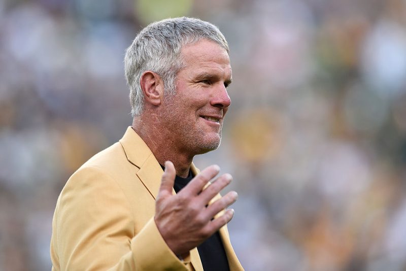 GREEN BAY, WI - OCTOBER 16: Former NFL quarterback Brett Farve is inducted into the Ring of Honor during a halftime ceremony during the game between the Green Bay Packers and the Dallas Cowboys at Lambeau Field on October 16, 2016 in Green Bay, Wisconsin. (Photo by Hannah Foslien/Getty Images)