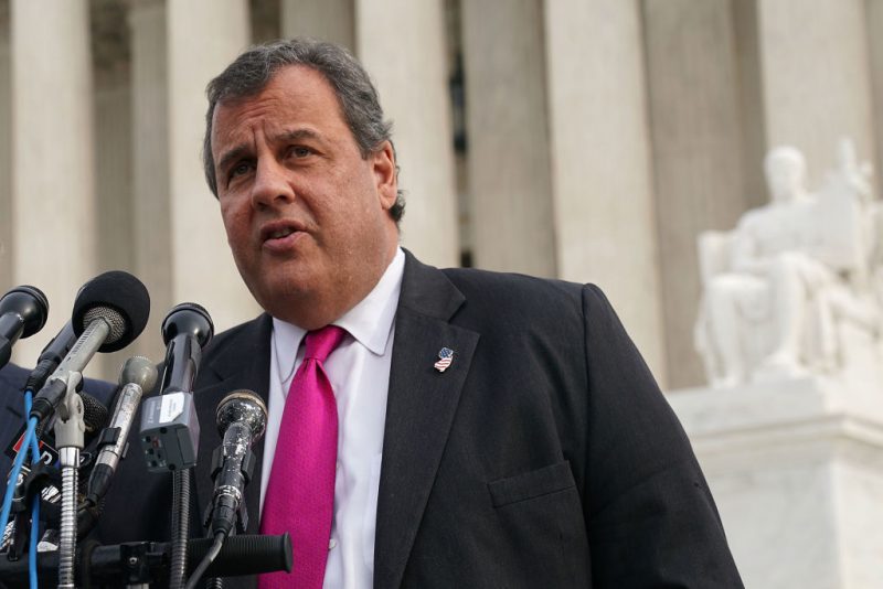 WASHINGTON, DC - DECEMBER 04: New Jersey Governor Chris Christie speaks to members of the media in front of the U.S. Supreme Court December 4, 2017 in Washington, DC. The Supreme Court was scheduled to hear Christie vs. NCAA on whether states can legalize sports betting. (Photo by Alex Wong/Getty Images)