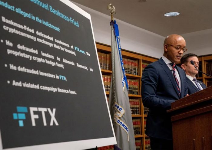 U.S. attorney Damian Williams speaks to the media regarding the indictment of Samuel Bankman-Fried, the founder of failed crypto exchange FTX in New York City, U.S., December 13, 2022. REUTERS/David 'Dee' Delgado