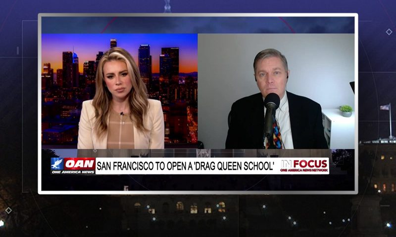 Video still from In Focus on One America News Network showing a split screen of the host on the left side, and on the right side is the guest, George Carneal.