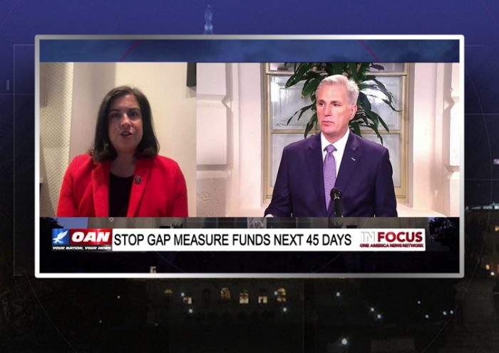 Video still from Rep. Nicole Malliotakis' interview with In Focus on One America News Network