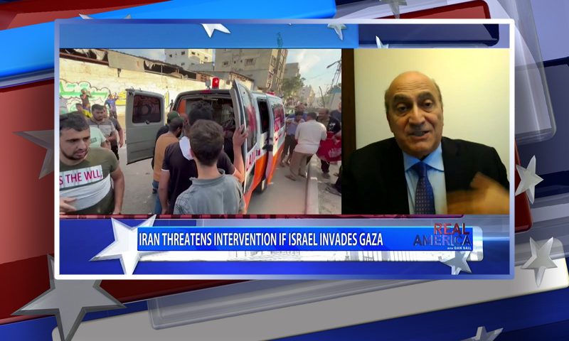 Video still from Real America on One America News Network during an interview with the guest, Walid Phares.