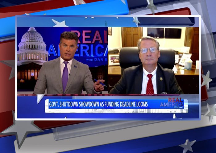 Video still from Tim Burchett's interview with Real America on One America News Network