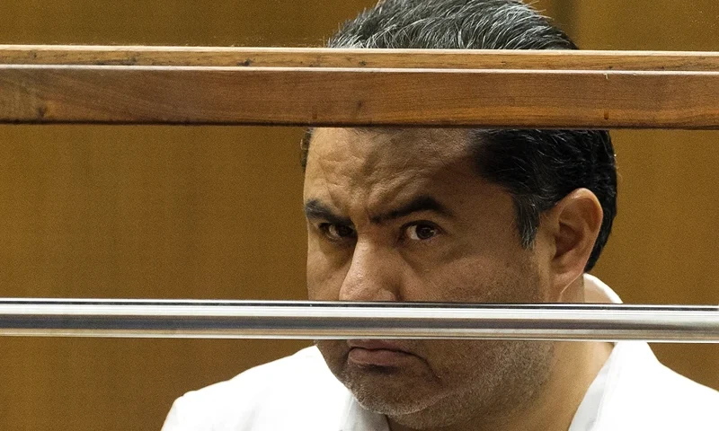 Naason Joaquin Garcia, the leader of the La Luz del Mundo, Spanish for The Light of the World, appears in Los Angeles County Superior Court, on June 5, 2019. (AP Photo/Damian Dovarganes, File).