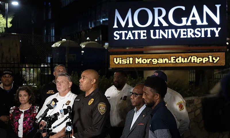 Officials say at least five people have been wounded, none critically, in a shooting at Morgan State University in Baltimore that happened as students were headed to a homecoming week campus ball. Police released no information on suspects and said they did not know how many shooters were involved. (Photo via; AP files)