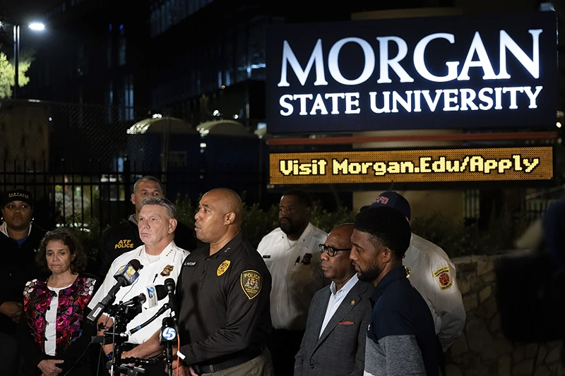Officials say at least five people have been wounded, none critically, in a shooting at Morgan State University in Baltimore that happened as students were headed to a homecoming week campus ball. Police released no information on suspects and said they did not know how many shooters were involved. (Photo via; AP files)