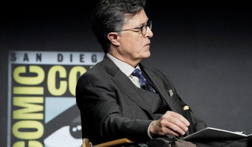Stephen Colbert moderates a panel on the Prime Video streaming series The Lord of the Rings: The Rings of Power at Comic-Con International in San Diego, California, U.S., July 22, 2022. REUTERS/Bing Guan/File Photo