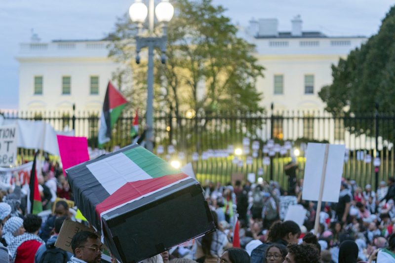Palestinian supporters deface WH gates and monuments in the city.