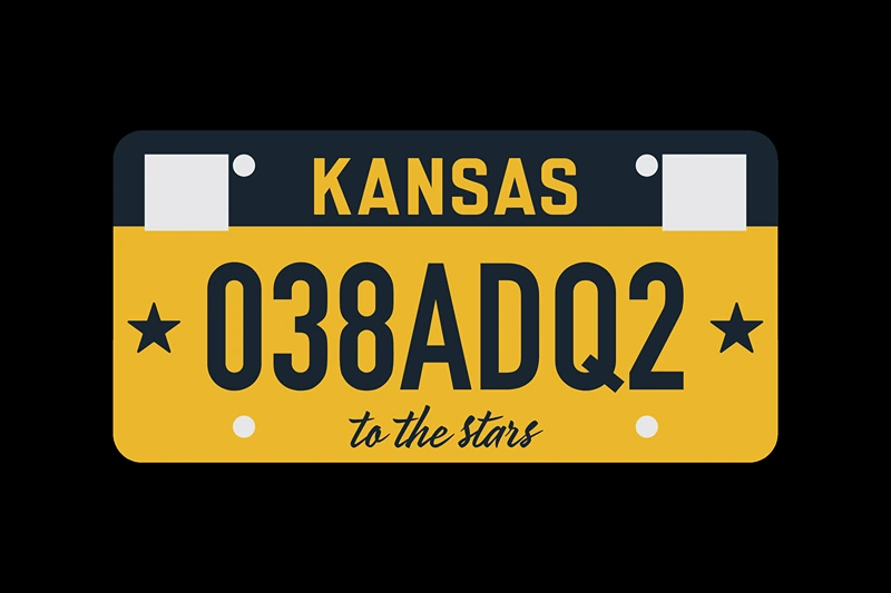 This art illustration from the Kansas Department of Revenue, provided on Tuesday, Nov. 28. 2023, shows the design for a new, standard vehicle license plate that the state had planned to start issuing in March 2024. Criticism of the design has prompted Gov. Laura Kelly to halt its production and promise a public vote on several possible designs. (Kansas Department of Revenue via AP)