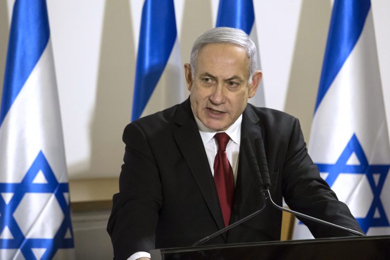 TEL AVIV, ISRAEL - NOVEMBER 12:  Israeli Prime Minister Benjamin Netanyahu makes a statement following latest development on November 12, 2019 in Tel Aviv, Israel. The IDF have announced they have killed the senior commander of the militant group Palestinian Islamic Jihad, Baha Abu Al-Ata in Gaza.  (Photo by Amir Levy/Getty Images)