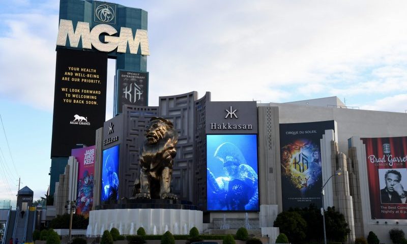 LAS VEGAS, NEVADA - MARCH 17: The marquee at MGM Grand Hotel & Casino displays a message after the Las Vegas Strip resort was closed as the coronavirus continues to spread across the United States on March 17, 2020 in Las Vegas, Nevada. MGM Resorts International suspended operations at all of its Las Vegas properties until further notice to combat the spread of the virus. The World Health Organization declared the coronavirus (COVID-19) a global pandemic on March 11th. (Photo by Ethan Miller/Getty Images)