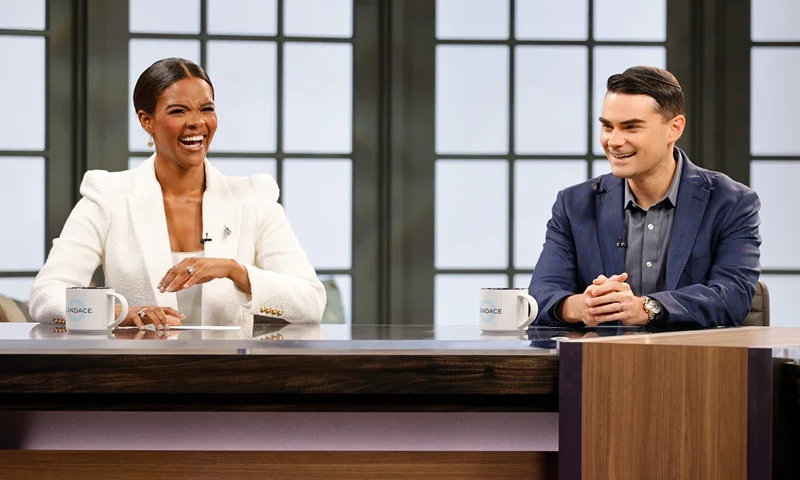 "Candace" Hosted By Candace Owens NASHVILLE, TENNESSEE - MARCH 17: Author Candace Owens and American commentator Ben Shapiro are seen on set during a taping of "Candace" on March 17, 2021 in Nashville, Tennessee. The show will air on Friday, March 19, 2021. (Photo by Jason Kempin/Getty Images)