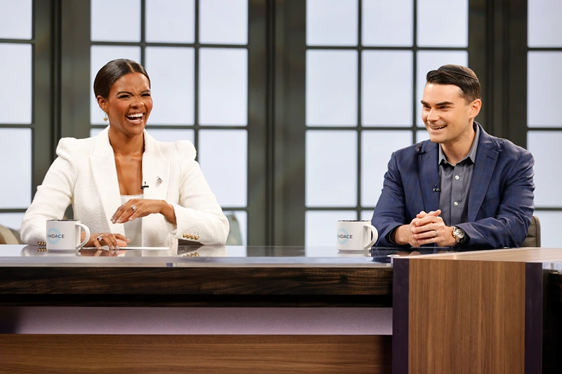 "Candace" Hosted By Candace Owens
NASHVILLE, TENNESSEE - MARCH 17: Author Candace Owens and American commentator Ben Shapiro are seen on set during a taping of "Candace" on March 17, 2021 in Nashville, Tennessee. The show will air on Friday, March 19, 2021. (Photo by Jason Kempin/Getty Images)