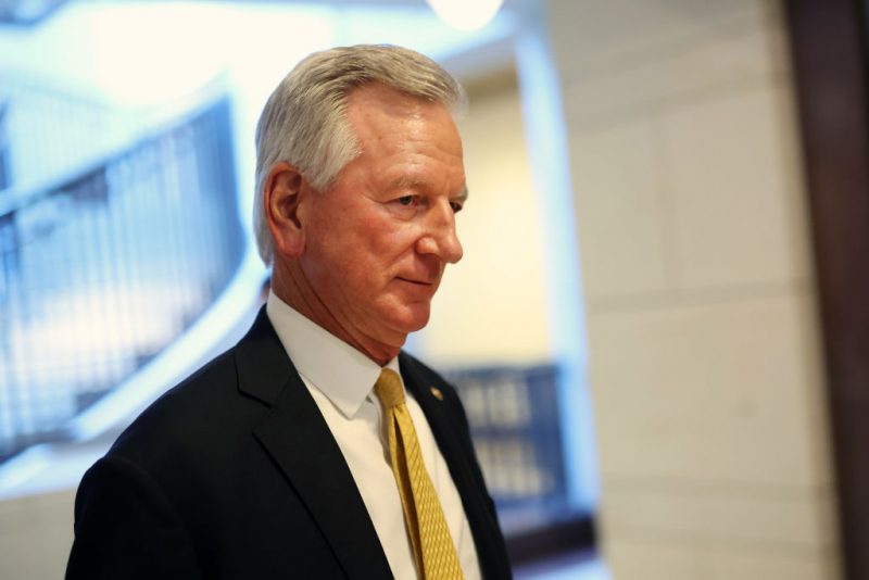WASHINGTON, DC - SEPTEMBER 20: U.S. Sen. Tommy Tuberville (R-AL) arrives for a briefing on Ukraine at the U.S. Capitol on September 20, 2023 in Washington, DC. Leaders from the State Department, Department of Defense and intelligence community briefed Senators on the ongoing Ukrainian war against Russia. (Photo by Kevin Dietsch/Getty Images)