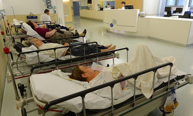BERLIN, GERMANY - JUNE 17: Patients lie in beds before treatment at the Unfallkrankenhaus Berlin (UKB) hospital in Marzahn district on June 17, 2013 in Berlin, Germany. The UKB hospital has among the most modern emergency care services in Germany. (Photo by Theo Heimann/Getty Images)