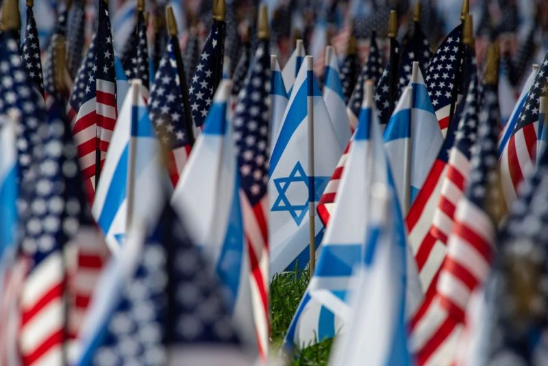 TOPSHOT - US and Israeli flags fill the field at Statler Park in Boston, Massachusetts, on October 18, 2023. President Joe Biden delivered unequivocal US backing for Israel in person on Wednesday, supporting his ally's stance that Palestinian militants were behind a deadly rocket strike on a Gaza hospital that has inflamed anger across the Middle East and beyond. (Photo by Joseph Prezioso / AFP) (Photo by JOSEPH PREZIOSO/AFP via Getty Images)