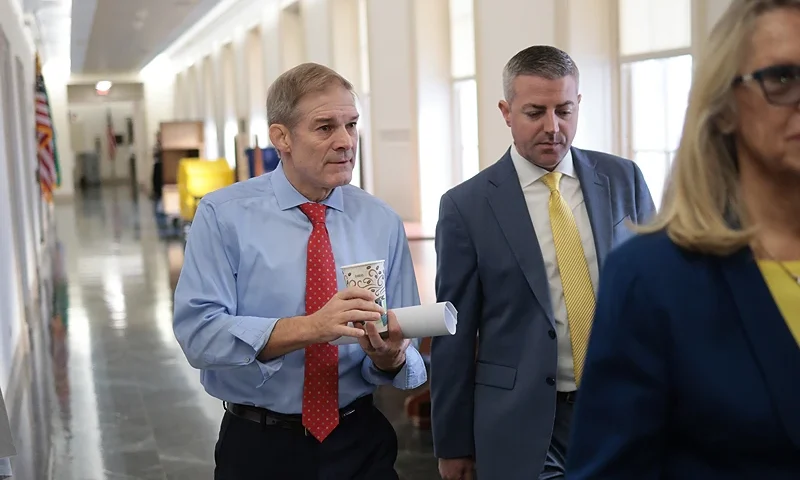 WASHINGTON, DC - OCTOBER 24: U.S. Rep. Jim Jordan (R-OH) arrives to a House Republican candidates forum where congressmen who are running for Speaker of the House will present their platforms in the Longworth House Office Building on Capitol Hill on October 24, 2023 in Washington, DC.Members of the GOP conference will meet for a closed-door vote to select their nominee for speaker to succeed former Speaker of the House Kevin McCarthy (R-CA), who was ousted on October 4 in a move led by a small group of conservative members of his own party.(Photo by Win McNamee/Getty Images)
