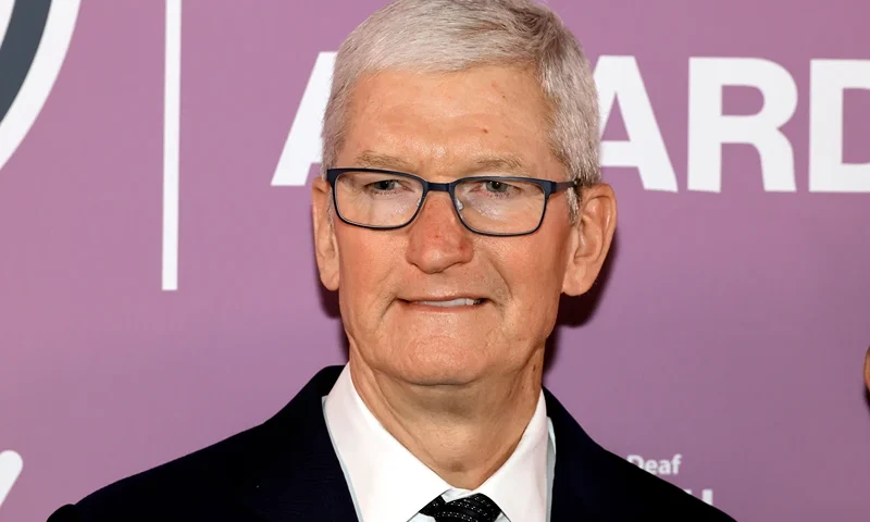The National Association Of The Deaf's Breakthrough Awards LOS ANGELES, CALIFORNIA - OCTOBER 25: Tim Cook attends The National Association Of The Deaf's Breakthrough Awards at Audrey Irmas Pavillion on October 25, 2023 in Los Angeles, California. (Photo by Kevin Winter/Getty Images)
