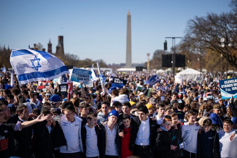 WASHINGTON, DC - NOVEMBER 14: Thousands of people attend the March for Israel on the National Mall November 14, 2023 in Washington, DC. The large pro-Israel gathering comes as the Israel-Hamas war enters its sixth week following the Oct. 7 terrorist attacks by Hamas. (Photo by Drew Angerer/Getty Images)