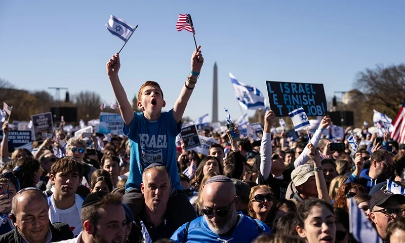 WASHINGTON, DC - NOVEMBER 14: Thousands of people attend the March for Israel on the National Mall November 14, 2023 in Washington, DC. The large pro-Israel gathering comes as the Israel-Hamas war enters its sixth week following the October 7 terrorist attacks by Hamas. (Photo by Drew Angerer/Getty Images)