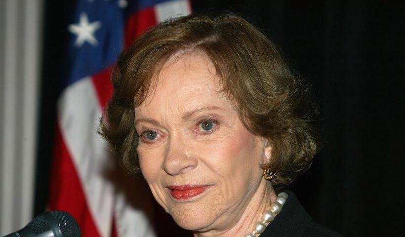 BEVERLY HILLS, CA - APRIL 20: Former first lady Rosalynn Carter speaks at the Death Penalty Focus Awards, at the Beverly Hilton Hotel, on April 20, 2004 in Beverly Hills, California. The anti death penalty awards highlight a growing national movement against capital punishment. (Photo by Frederick M. Brown/Getty Images)