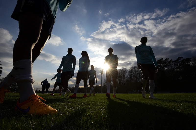 FBL-FRA-WC2015-WOMEN-TRAINING-FEATURE
France's women's team players take part in a training session in Clairefontaine en Yvelines, southwest of Paris, on April 6, 2015, ahead of the friendly football match against Canada to be held on April 9. AFP PHOTO / FRANCK FIFE (Photo by Franck FIFE / AFP) (Photo credit should read FRANCK FIFE/AFP via Getty Images)