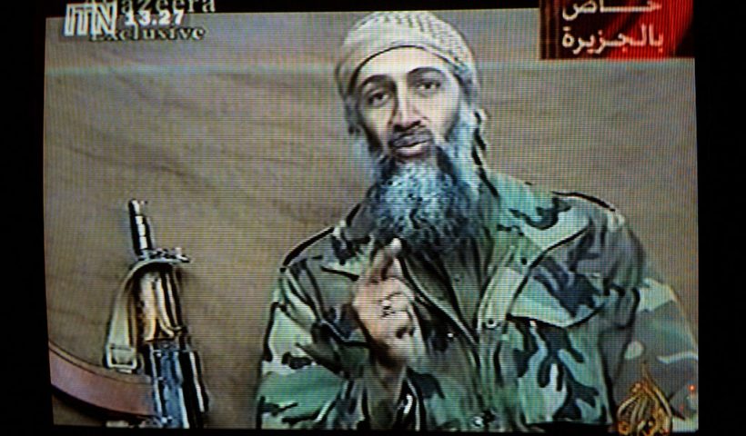 399035 01: A videotape released by Al-Jazeera TV featuring Osama Bin Laden is broadcast in Britain December 27, 2001. The tape, estimated to have been recorded two weeks earlier, shows Bin Laden describing the World Trade Center attack as "commendable," calling it "benevolent terrorism" designed to raise the issue of Israeli attacks on Palestinians. (Photo by Getty Images)