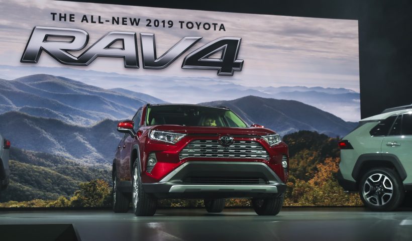 NEW YORK, NY - MARCH 28: Toyota unveils the 2019 Toyota RAV4 at the New York International Auto Show, March 28, 2018 at the Jacob K. Javits Convention Center in New York City. SUVs and crossovers are expected to capture most of the attention at this year's show. Despite car sales declining for the first time in seven years in 2017, SUVs and crossovers remain a bright spot in the auto industry. The auto show opens to the public on March 30 and will run through April 8. (Photo by Drew Angerer/Getty Images)