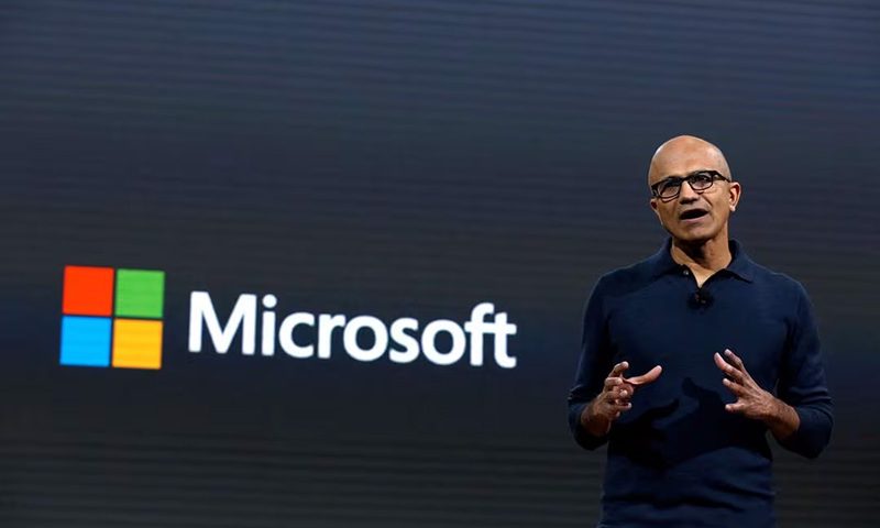 Microsoft Chief Executive Officer (CEO) Satya Narayana Nadella speaks at a live Microsoft event in the Manhattan borough of New York City, October 26, 2016. REUTERS/Lucas Jackson/File Photo