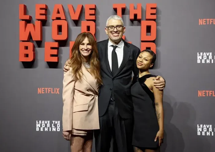 Director Sam Esmail, cast members Julia Roberts and Myha'la Herrold attend the World Premiere of the film "Leave the World Behind" in London, Britain, November 29, 2023. REUTERS/Hannah McKay