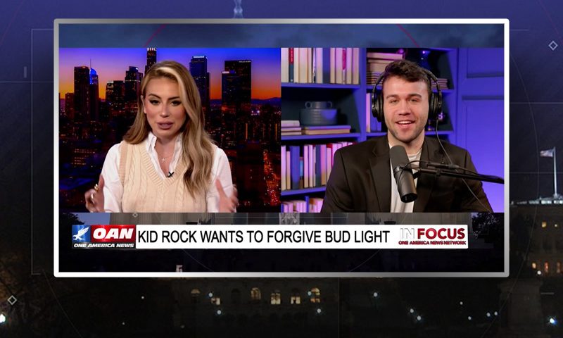 Video still from In Focus on One America News Network showing a split screen of the host on the left side, and on the right side is the guest, Aldo Buttazzoni.