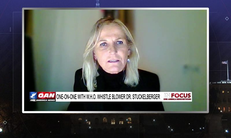 Video still from In Focus on One America News Network during an interview with the guest, Dr. Astrid Stuckelberger.