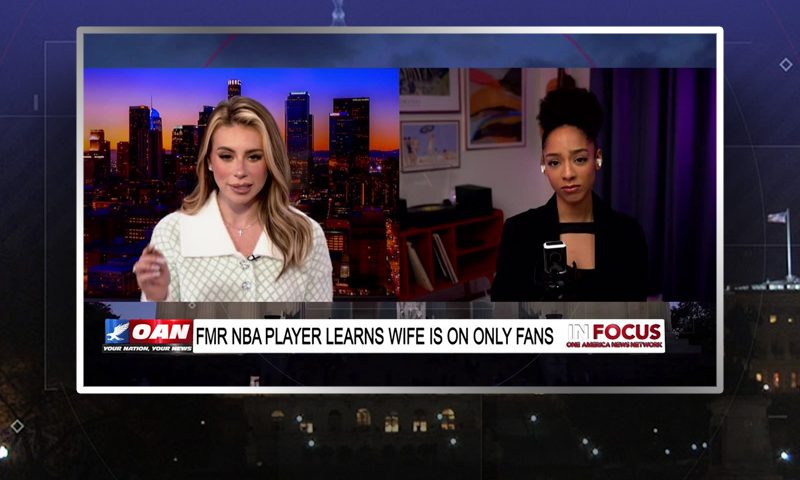 Video still from In Focus on One America News Network showing a split screen of the host on the left side, and on the right side is the guest, Amala Ekpunobi.