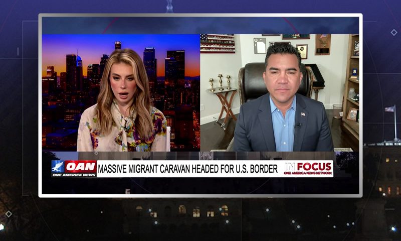 Video still from In Focus on One America News Network showing a split screen of the host on the left side, and on the right side is the guest, Victor Avila.