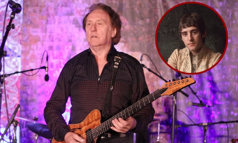 (L) LOS ANGELES, CA - MAY 01: Musician Denny Laine performs onstage during BritWeek's 10th Anniversary VIP Reception & Gala at Fairmont Hotel on May 1, 2016 in Los Angeles, California. (Photo by Randy Shropshire/Getty Images for Britweek) / (R) 16th June 1967: Rock guitarist and vocalist with The Moody Blues Denny Laine. (Photo by Caroline Gillies/BIPs/Getty Images)