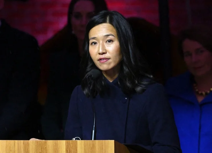 US-BRITAIN-DIPLOMACY-ROYALS-EARTHSHOT
Mayor of Boston Michelle Wu speaks during a Welcome to Earthshot event at City Hall Plaza in Boston, Massachusetts, on November 30, 2022. (Photo by ANGELA WEISS / AFP) (Photo by ANGELA WEISS/AFP via Getty Images)