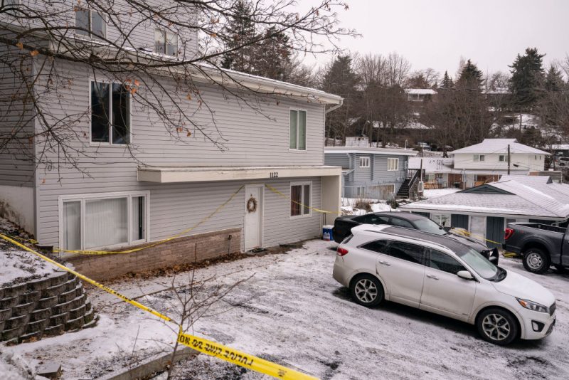 MOSCOW, ID - JANUARY 3: Police tape surrounds a home that is the site of a quadruple murder on January 3, 2023 in Moscow, Idaho. A suspect has been arrested for the murders of the four University of Idaho students. (Photo by David Ryder/Getty Images)