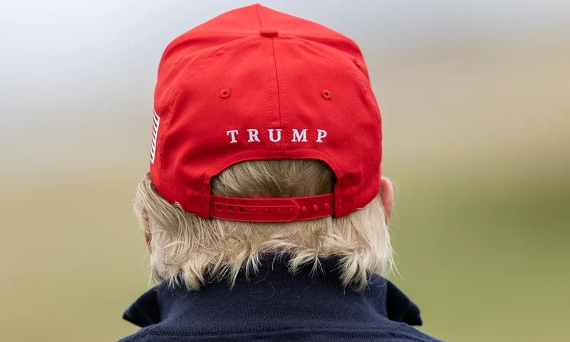 TURNBERRY, SCOTLAND - MAY 02: Former U.S. President Donald Trump during a round of golf at his Turnberry course on May 2, 2023 in Turnberry, Scotland. Former U.S. President Donald Trump is visiting his golf courses in Scotland and Ireland. Back in the United States, he faces legal action on 34 counts of falsifying business records. (Photo by Robert Perry/Getty Images)
