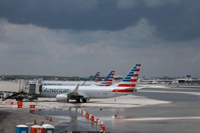 FORT LAUDERDALE, FLORIDA - APRIL 13: Planes sit at their gates after the Fort Lauderdale-Hollywood International Airport was closed due to the runways being flooded on April 13, 2023 in Fort Lauderdale, Florida. The heavy rain yesterday caused flooding as the region recorded rainfall totals of more than a foot. (Photo by Joe Raedle/Getty Images)