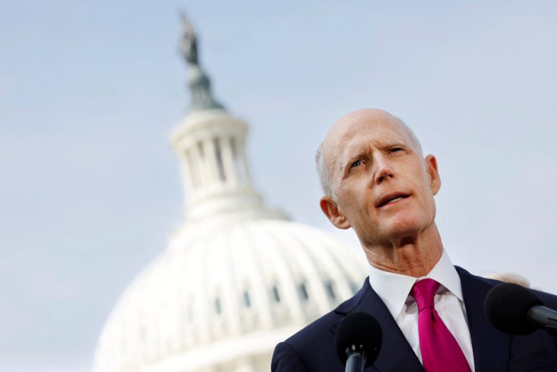WASHINGTON, DC - MAY 11: Sen. Rick Scott (R-FL) speaks on border security and Title 42 during a press conference at the U.S. Capitol on May 11, 2023 in Washington, DC. With the expiration of Title 42, the COVID-era public health emergency that allows for the quick expulsion of migrants, the southern border is expected to see a surge in asylum seekers. (Photo by Kevin Dietsch/Getty Images)