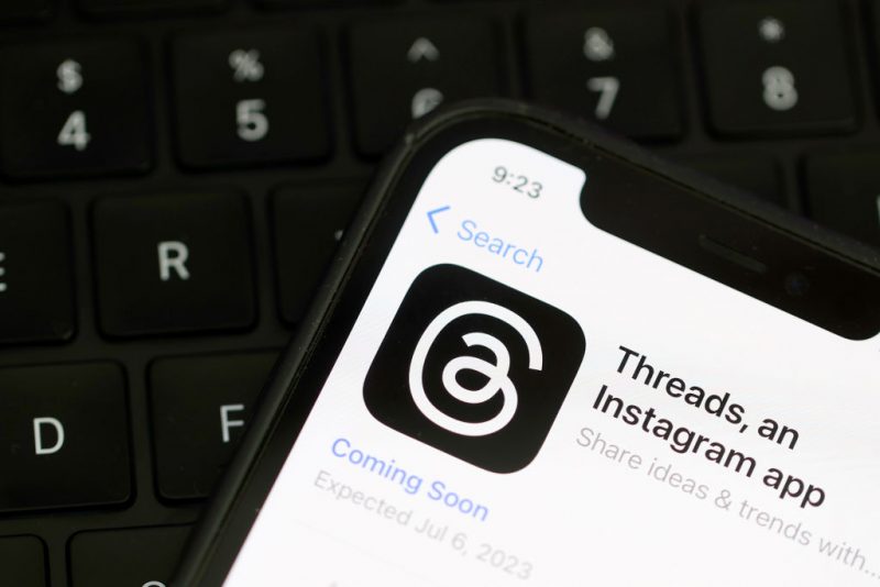 SAN ANSELMO, CALIFORNIA - JULY 05: In this photo illustration, the Threads logo is displayed on a cell phone on July 05, 2023 in San Anselmo, California. Instagram parent company Meta is set to release Threads on July 6, a potential rival to Twitter, the fledgling social media app run by Tesla CEO Elon Musk. (Photo Illustration by Justin Sullivan/Getty Images)