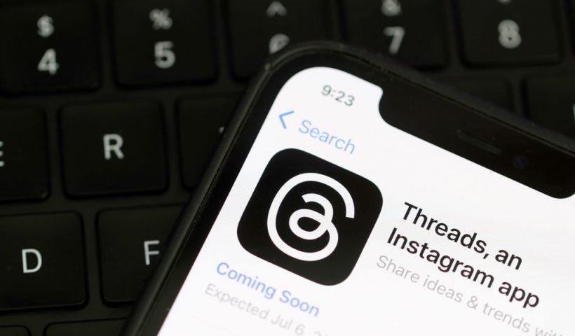 SAN ANSELMO, CALIFORNIA - JULY 05: In this photo illustration, the Threads logo is displayed on a cell phone on July 05, 2023 in San Anselmo, California. Instagram parent company Meta is set to release Threads on July 6, a potential rival to Twitter, the fledgling social media app run by Tesla CEO Elon Musk. (Photo Illustration by Justin Sullivan/Getty Images)