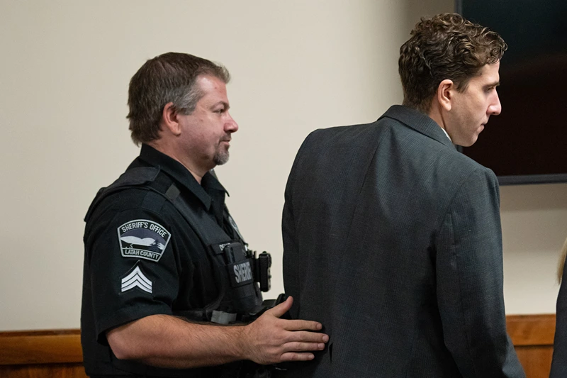 Murder Suspect Bryan Kohberger Attends Pre-Trial Hearing In Idaho
MOSCOW, IDAHO - SEPTEMBER 13: Bryan Kohberger, accused of murder, is escorted out of the courtroom after a hearing on cameras in the courtroom in Latah County District Court on September 13, 2023 in Moscow, Idaho. Kohberger, a former criminology PhD student, was indicted earlier this year in the November 2022 killings of Madison Mogen, 21; Kaylee Goncalves, 21; Xana Kernodle, 20; and Ethan Chapin, 20, in an off-campus apartment near the University of Idaho. (Photo by Ted S. Warren-Pool/Getty Images)